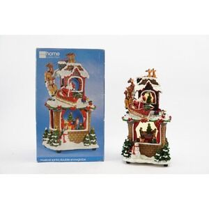 JC Penny Collection Musical Santa Reindeer Sleigh Double Snowglobe W/‎ Box